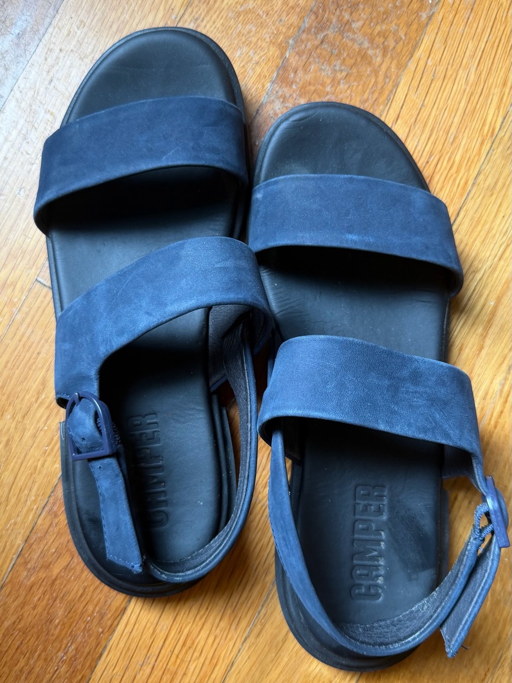 Camper flat sandals in blue nubuck